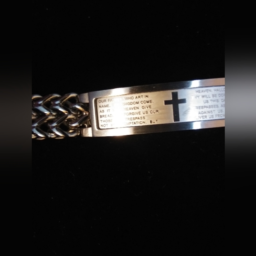 Men's Stainless Steel Our Father Prayer Bracelet. NWT.